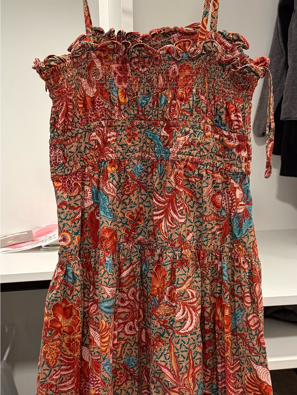 Ulla Johnson bohemian Floral Smocked Sundress - Red Multi small